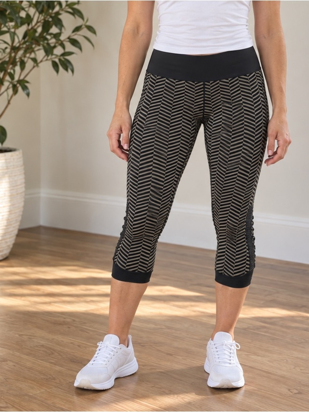 lululemon athletica Black Chevron Capri Leggings with Ruched Cuffs